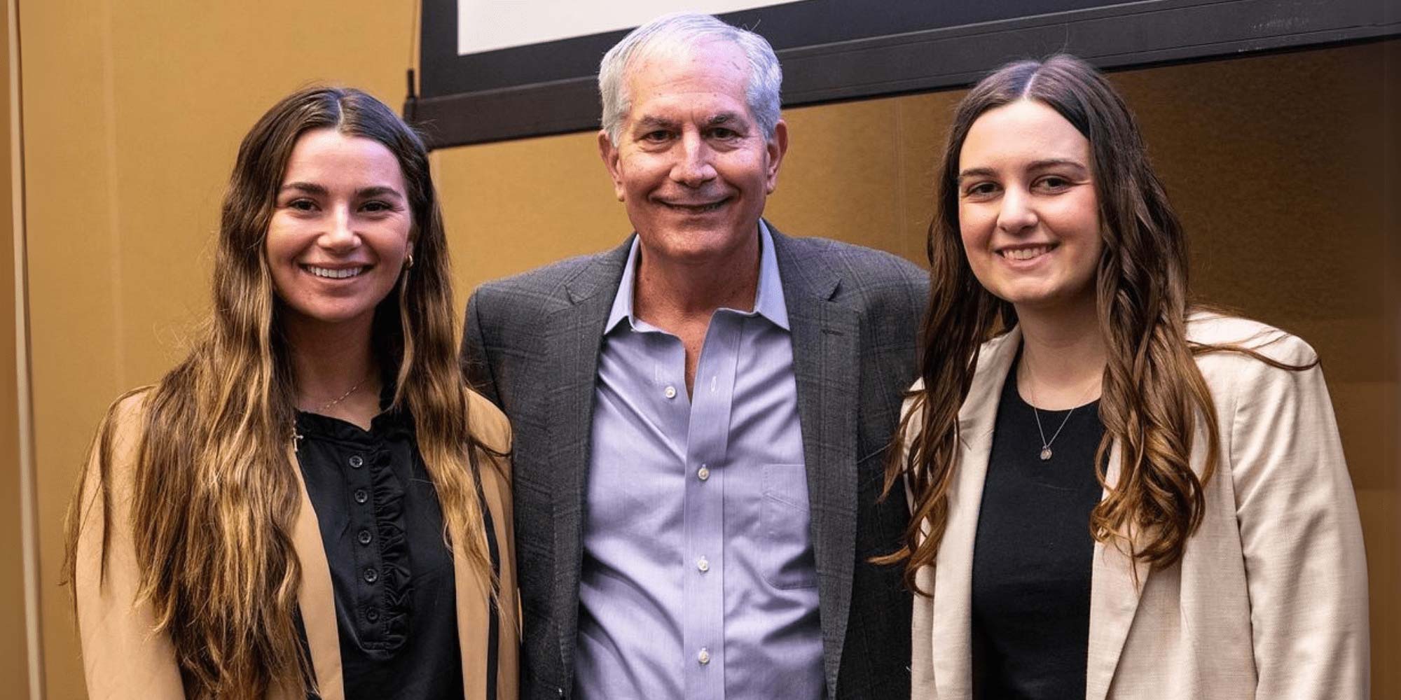 Documentary filmmakers Mallory Kinahan (left) and Jillian Preite (right) with Steven Master (middle), associate professor of Humanities and Communication, following a showing on their documentary on the Concorde. (Photo: David Massey)