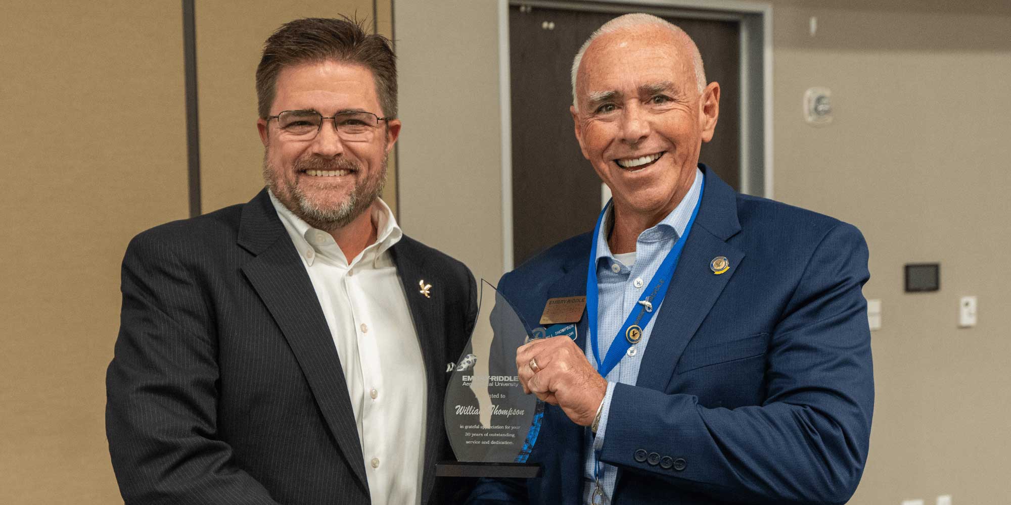 Bill Thompson (right) accepting a 30-year service award.(Photo: David Massey)
