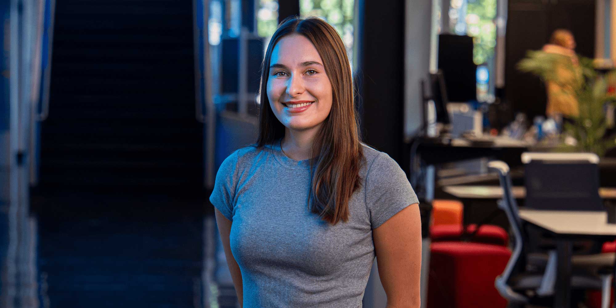 Chloe Nelson at the Hazy Library on the Prescott Campus (Photo: Wilson Van Ness)