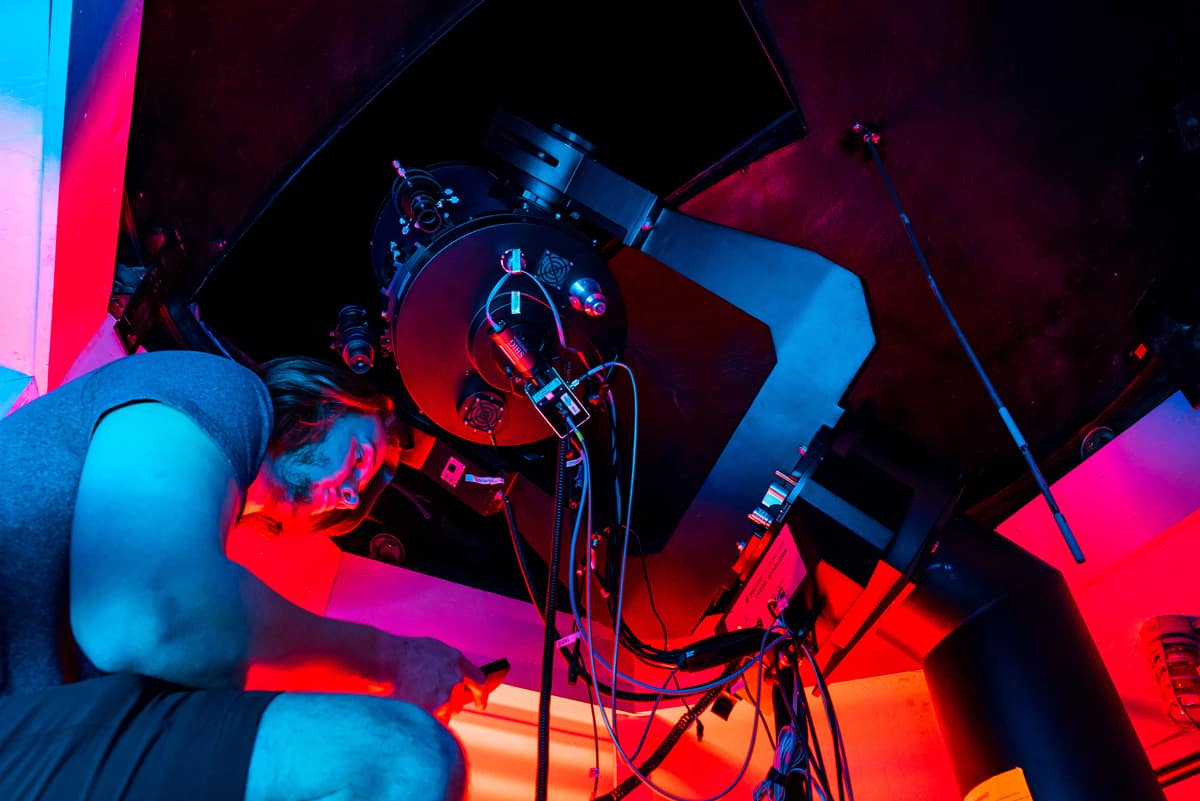Astronomy students gather in the Prescott Observatory Complex, exploring space, in search of the next discovery. (Photo by: Connor McShane.)