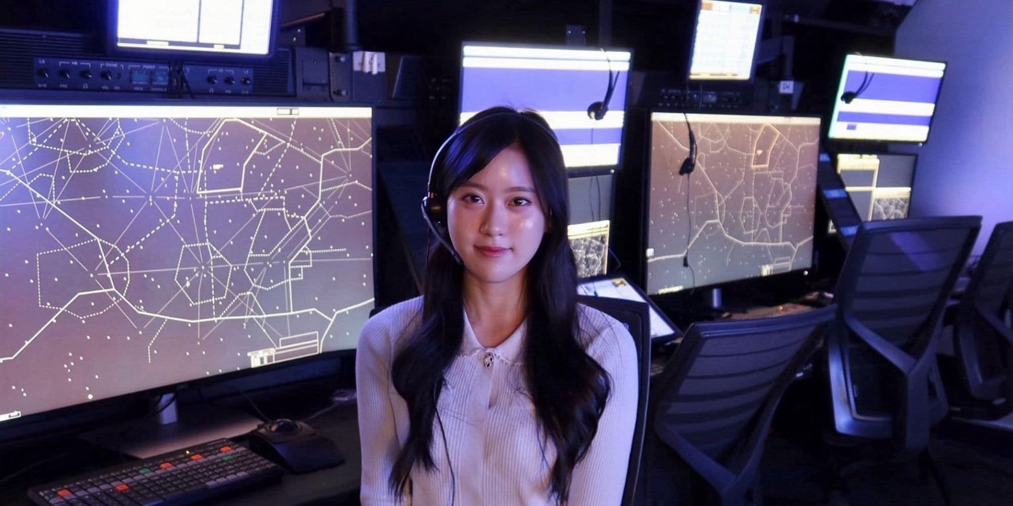 Maggie Chang in the En Route Air Traffic Control Lab on the Daytona Beach Campus. (Photo: Maggie Chang) 