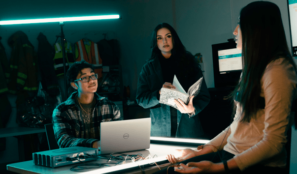Forensic Psychology students sit in a lab