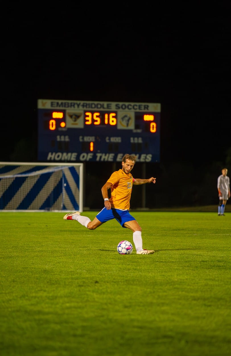 Francesco Busini gets ready to kick a soccer ball