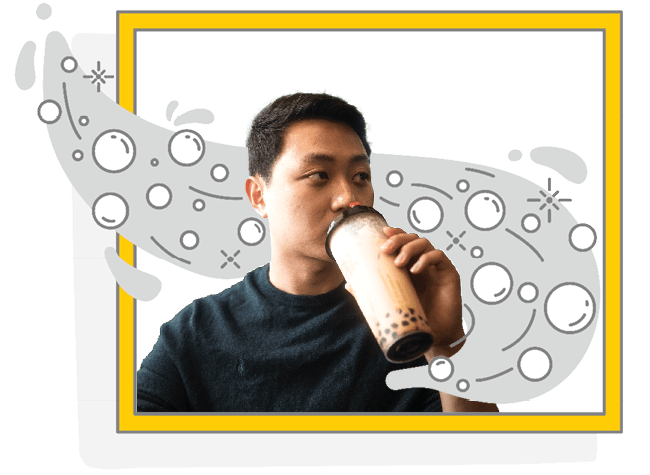 Joshua drinking a bubble tea