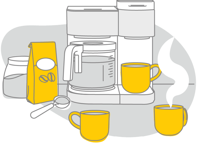 Illustration of coffee pot and mugs