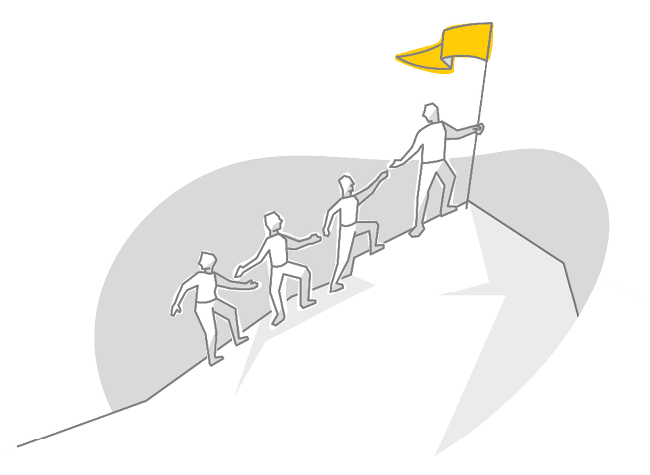 Illustration of people walking up a mountain