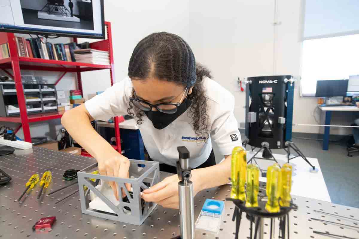 Woman works on research