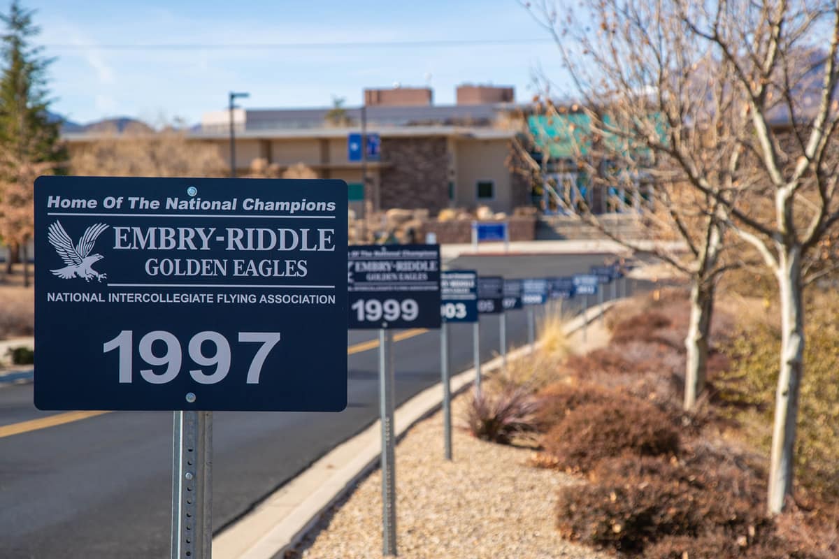 Road signs listing all Golden Eagles' championships.