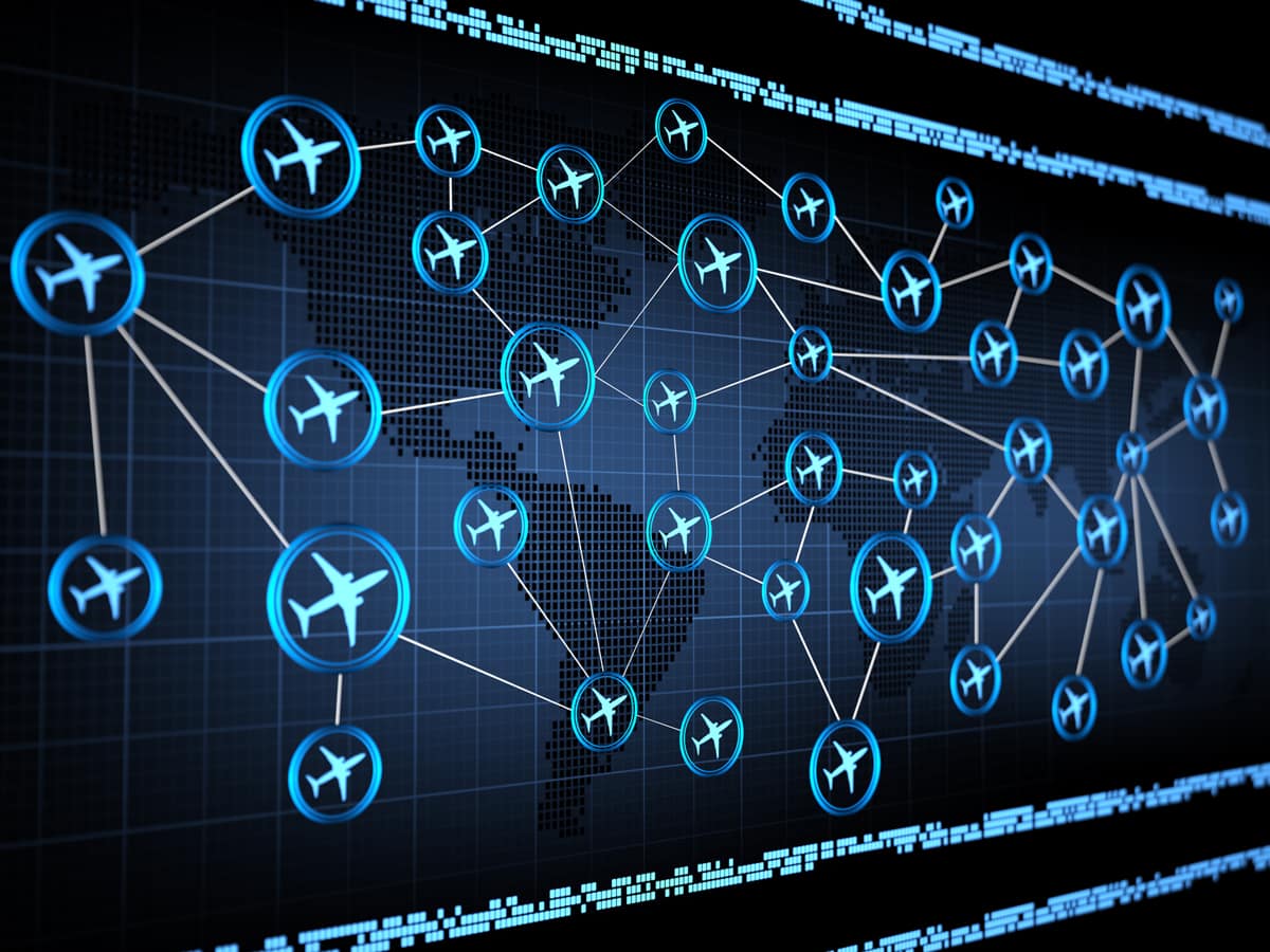 Map of flights on screen.