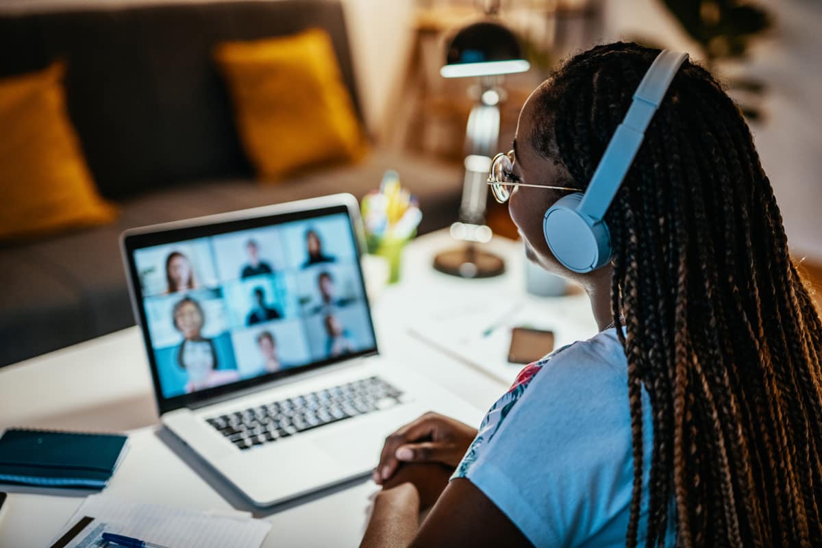 Student on a computer video meeting