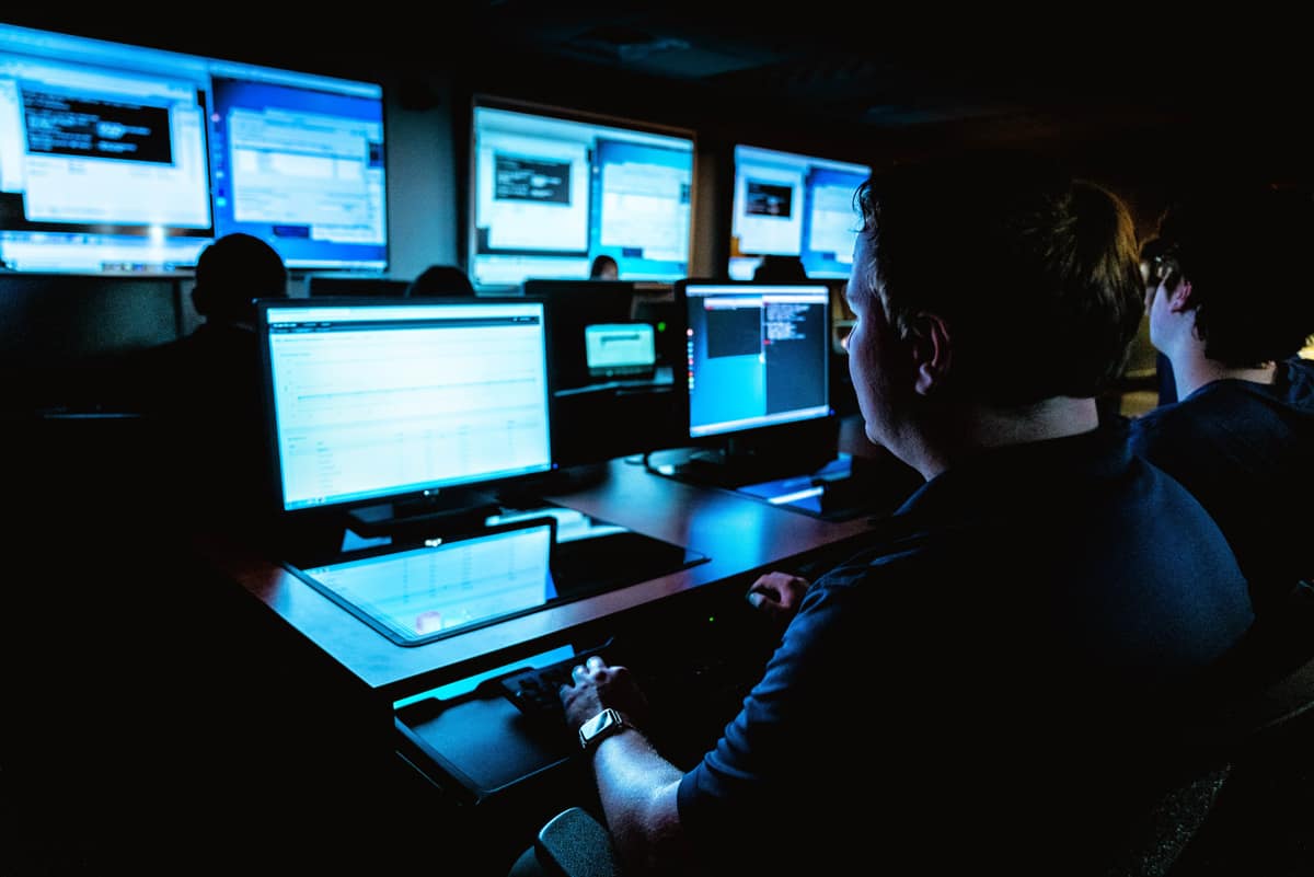 Room of students working on computers.