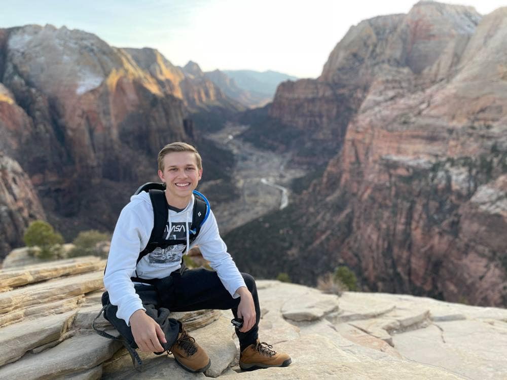 Mechanical Engineering senior Shane Cullen poses in front of canyon.