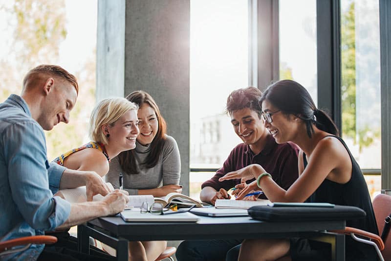 Students conversing in a studey session