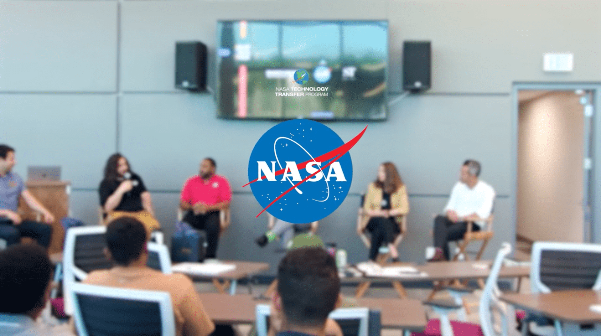 A panel of speakers speak at Embry-Riddle Aeronautical University’s Entrepreneurship Tech Talk series.