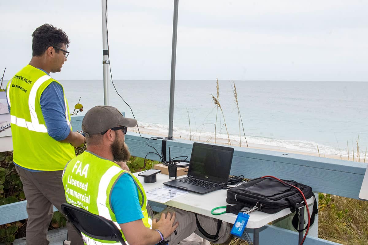 Two students control drone.