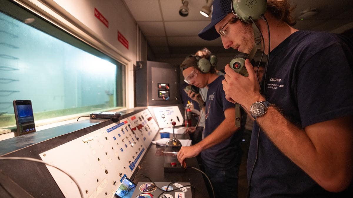 Students run engine test.