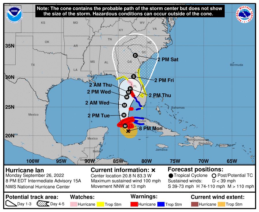 Map of hurricane path over Florida.