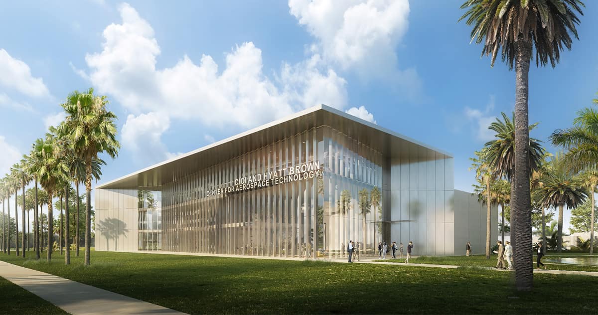 Architectural rendering of the Cici and Hyatt Brown Center for Aerospace Technology