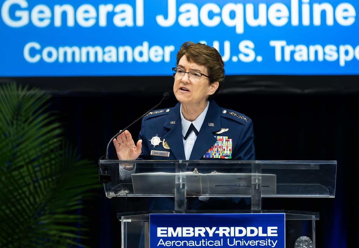 Air Force General speaks at conference.