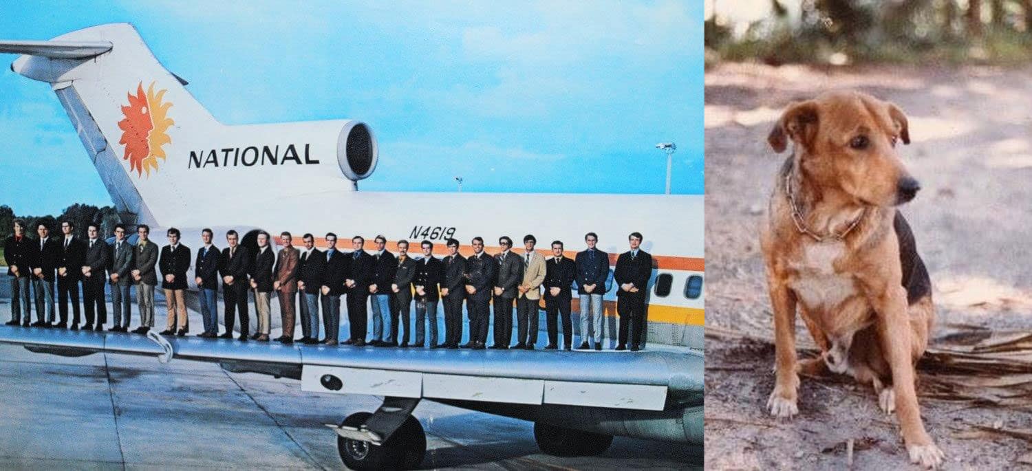 Group of men stand on wing of plane. 