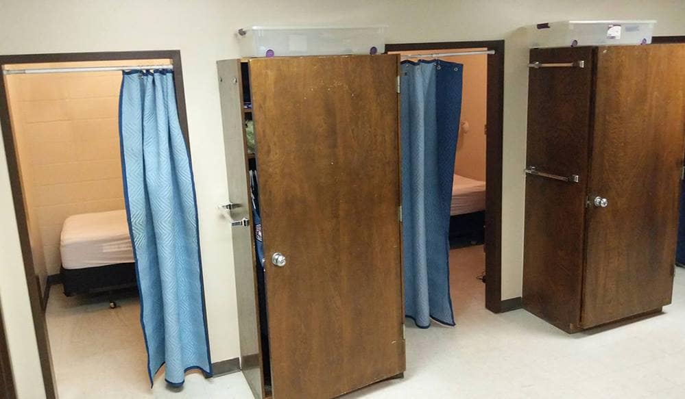 Firefighters' sleeping quarters.