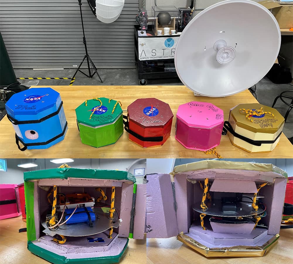A weather baloon and its payload with various instruments.