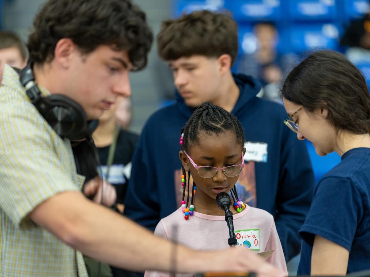 Students from Volusia County middle schools talked to astronaut Matthew Dominick via radio transmission Wednesday, April 3, at Embry-Riddle. (Photos: Embry-Riddle/David Massey)
