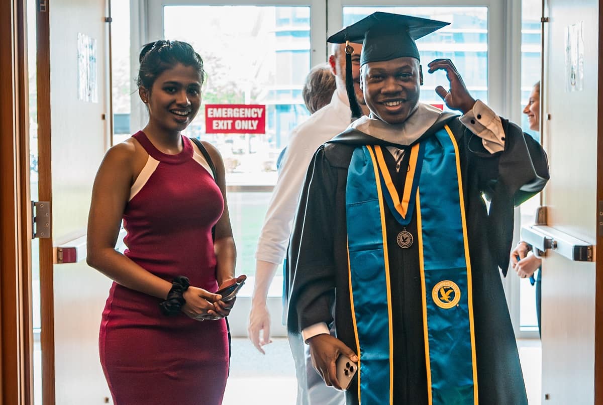 More than 350 Eagles from Embry‑Riddle’s Worldwide Campus gathered April 26-27, 2024, in Daytona Beach, Florida, to walk the commencement stage and commemorate their achievement with family and friends at the university’s Lift Off celebration, pictured here. (Embry‑Riddle/Ariana)