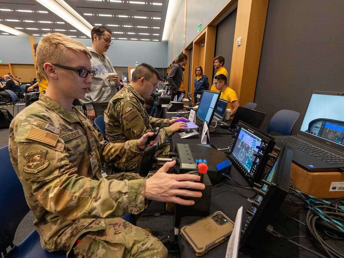 Air Force Cadet Carson Tucker competes in a Capture the Flag competition at the Aviation Cyber Initiative Cyber Rodeo at Embry‑Riddle Aeronautical University’s campus in Daytona Beach, Florida. (Photo: Embry‑Riddle/David Massey)