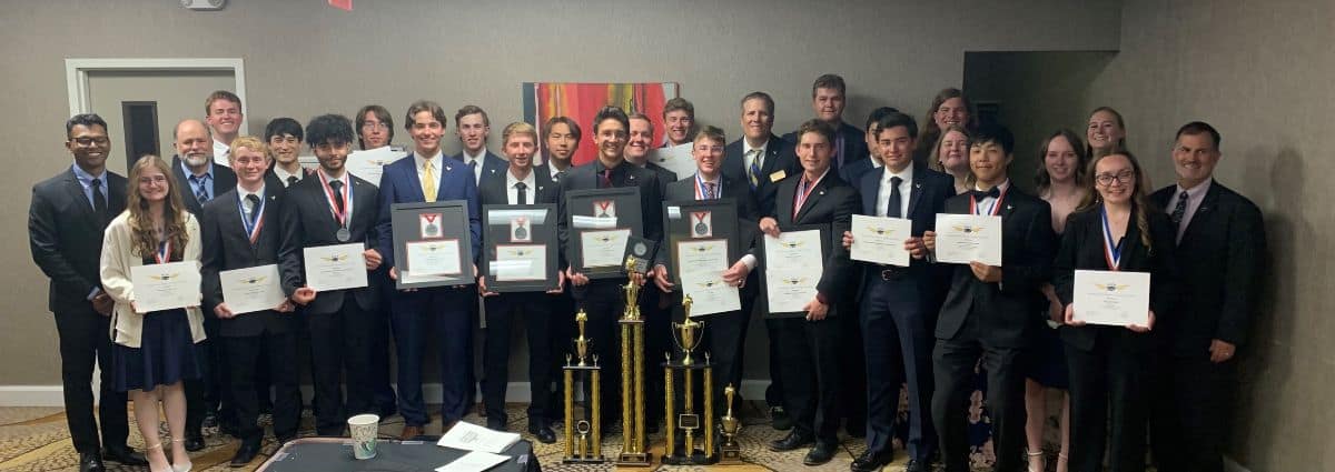 The Golden Eagles Flight Team celebrating after the NIFA SAFECON Awards Banquet on May 18, 2024. (Photo: Embry‑Riddle / Golden Eagles Flight Team)
