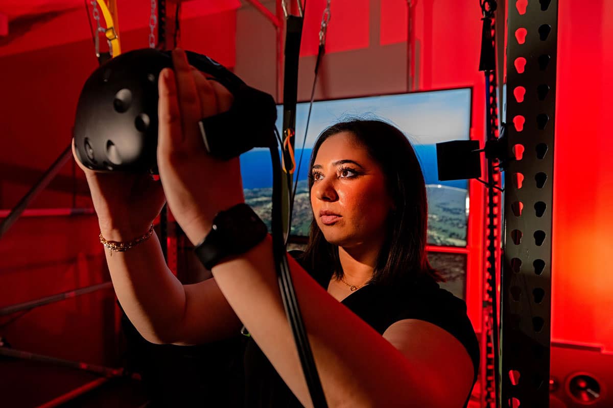 Embry‑Riddle Human Factors Ph.D. student Jenna Korentsides landed an internship at Apple this summer thanks to the research experience she gained in the university’s specialized Human Factors and Behavioral Neurobiology labs. (Photo: Embry‑Riddle/David Massey)