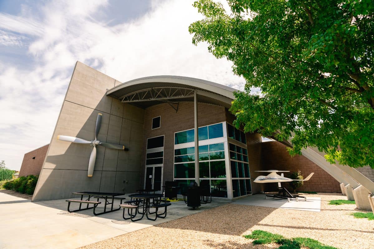 The Aerospace Experimentation and Fabrication Building houses engineering laboratories and research facilities for students pursuing engineering degrees at Embry‑Riddle’s Prescott Campus. (Photo: Embry‑Riddle/Connor McShane)