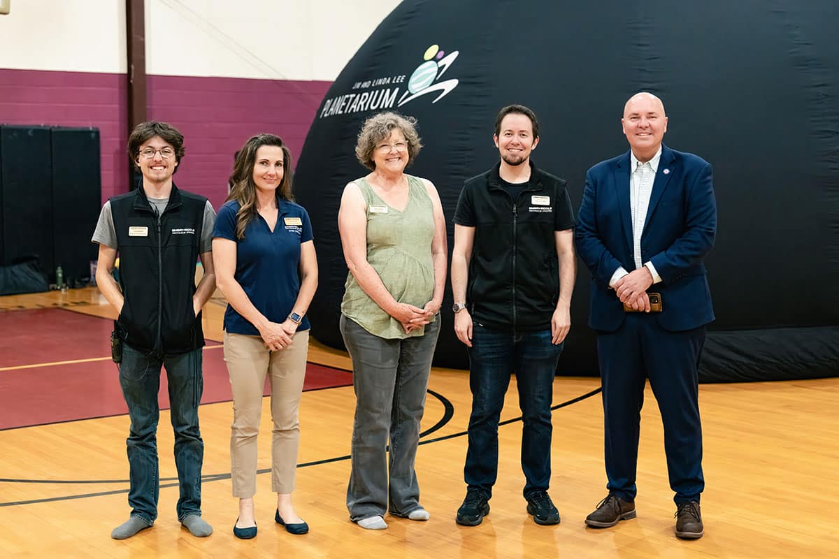 Embry‑Riddle and the Jim and Linda Lee Planetarium visit the Yavapai Apache Nation in Camp Verde to demonstrate the new mobile planetarium dome, bringing the wonders of space discovery to students across rural Arizona. (Photo: Embry‑Riddle/Connor McShane)