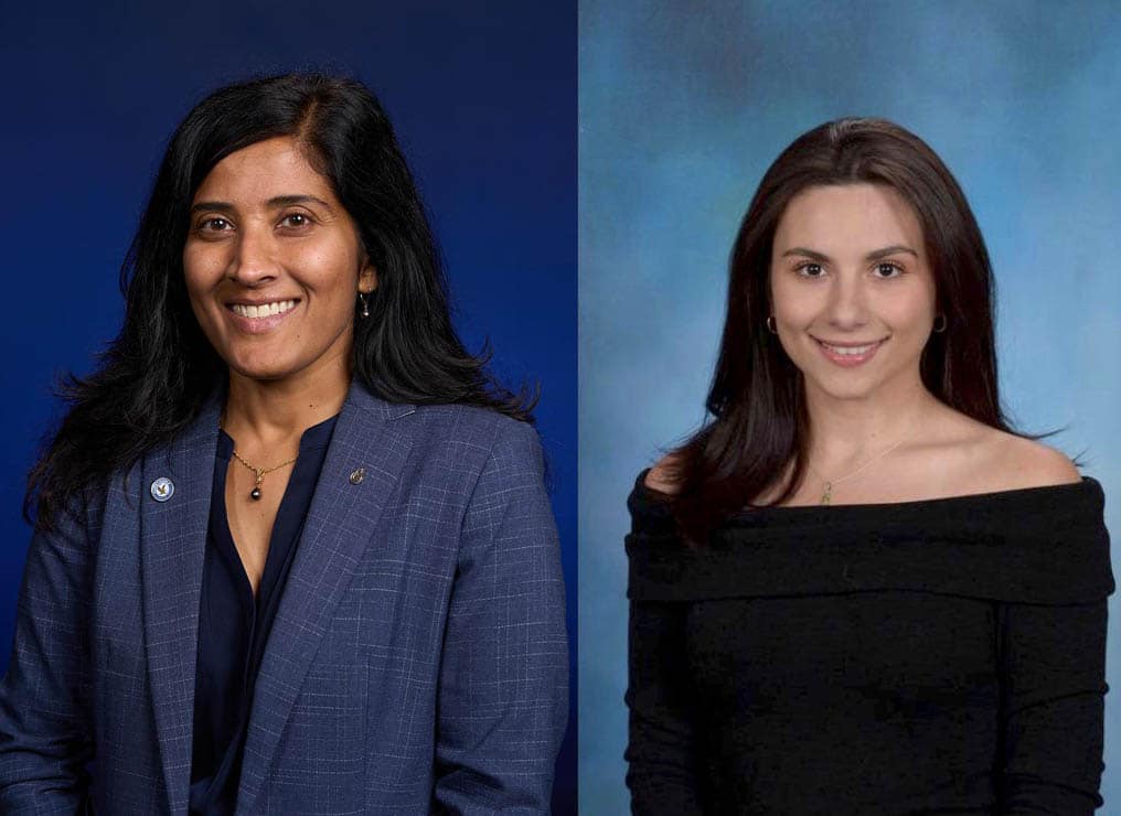 (L-R) Embry‑Riddle faculty member Dr. Seetha Raghavan, with her lead doctoral student Laura Johann, hope that their efforts to create sensors from lunar and planetary regolith will help advance in-space manufacturing and make STEM education more broadly accessible to all students. (Photos: Embry‑Riddle/Daryl LaBello and UC-Berkeley)