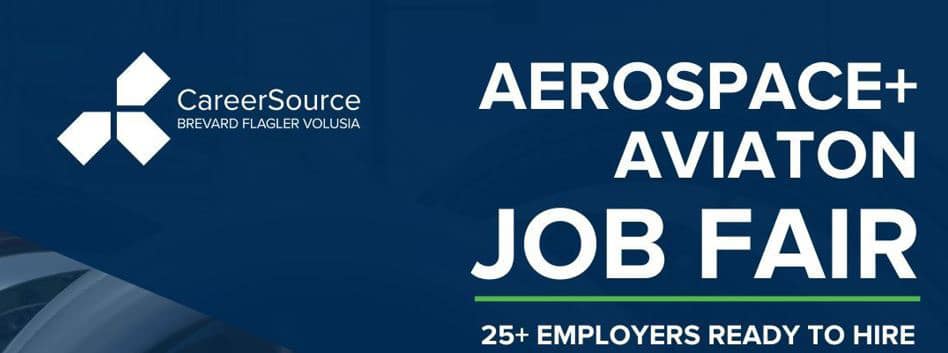 CareerSource logo with text: 'Aerospace + Aviation job fair - 25+ employers ready to hire.'