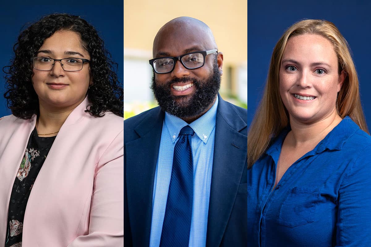 Drs. Foram Madiyar, Ronnie Mack and Samantha Bowyer of Embry‑Riddle are launching a major new NSF-funded initiative to draw more teens and their teachers as well as undergraduate students into the science, technology, engineering and mathematics (STEM) pipeline. (Photos: Embry‑Riddle/Daryl Labello)