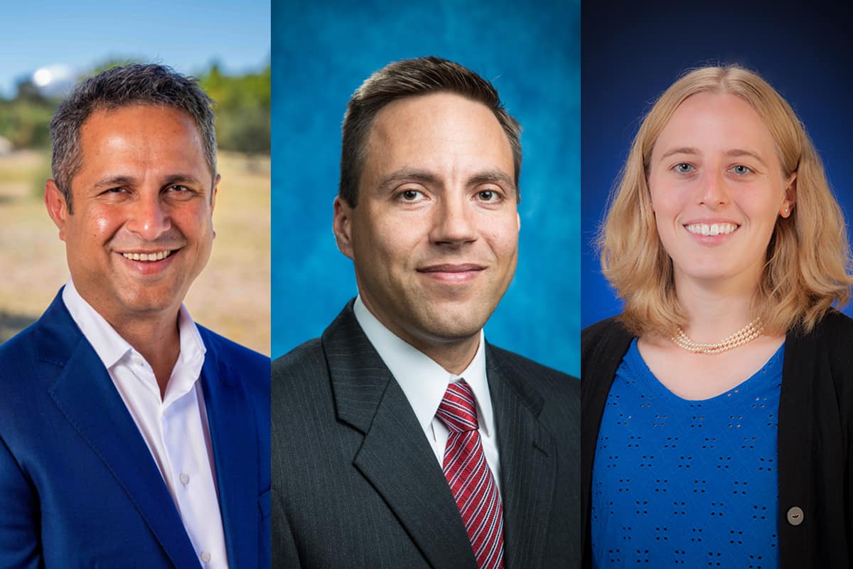 Drs. Krishna Sampigethaya, Richard Prazenica and Kaela Martin, of Embry Riddle, were named to the American Institute of Aeronautics and Astronautics’ (AIAA) Class of 2025 Associate Fellows. (Photo: Embry Riddle/Connor McShane and Daryl Labello)