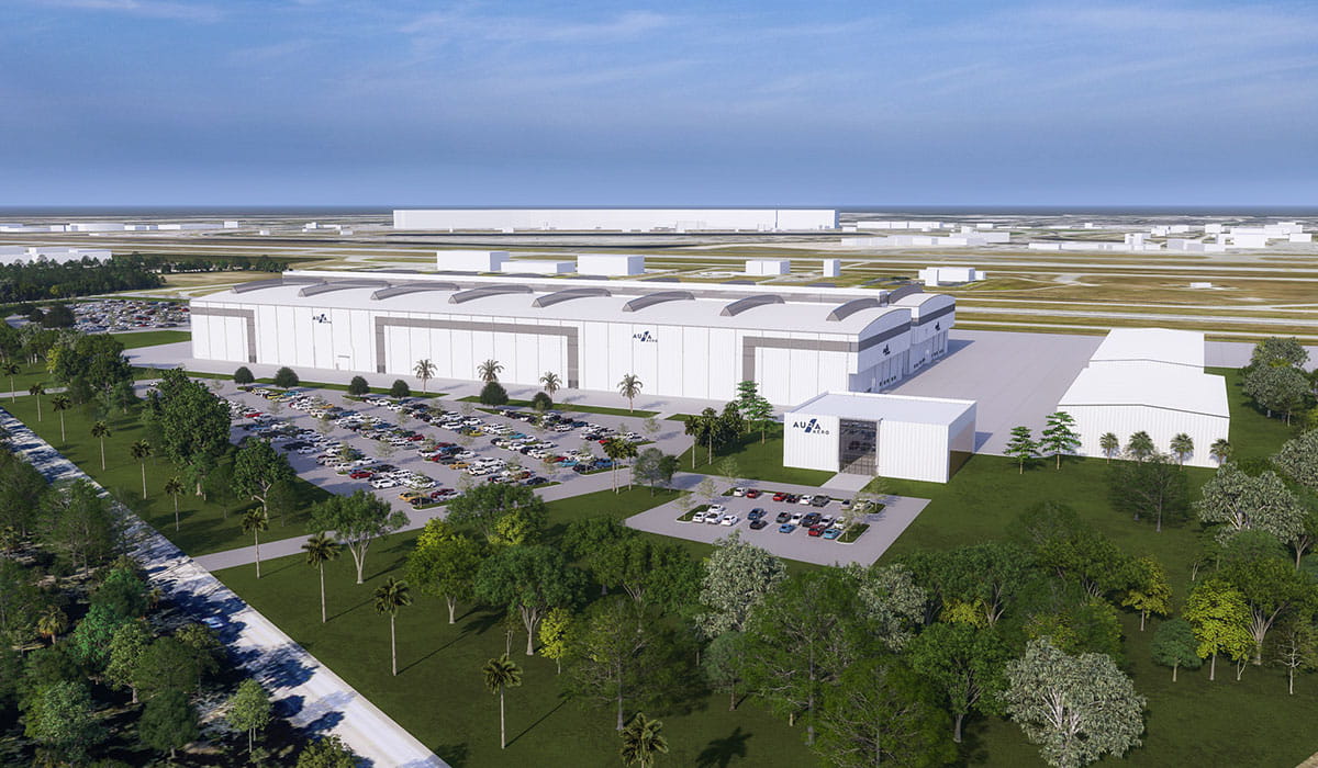 AURA AERO Inc. plans to open a manufacturing and assembly plant in Volusia County at the Daytona Beach International Airport. A rendering of the facility is pictured here. (Photo: AURA AERO Inc.)