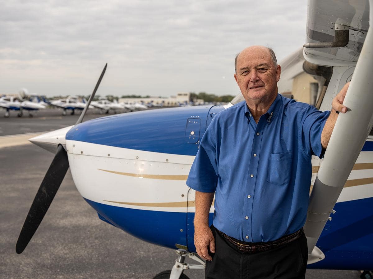 Embry‑Riddle Professor Steven Hampton, seen here on the Flight Line, reflects on his 50-year career at the university. (Photo: Embry‑Riddle/David Massey)