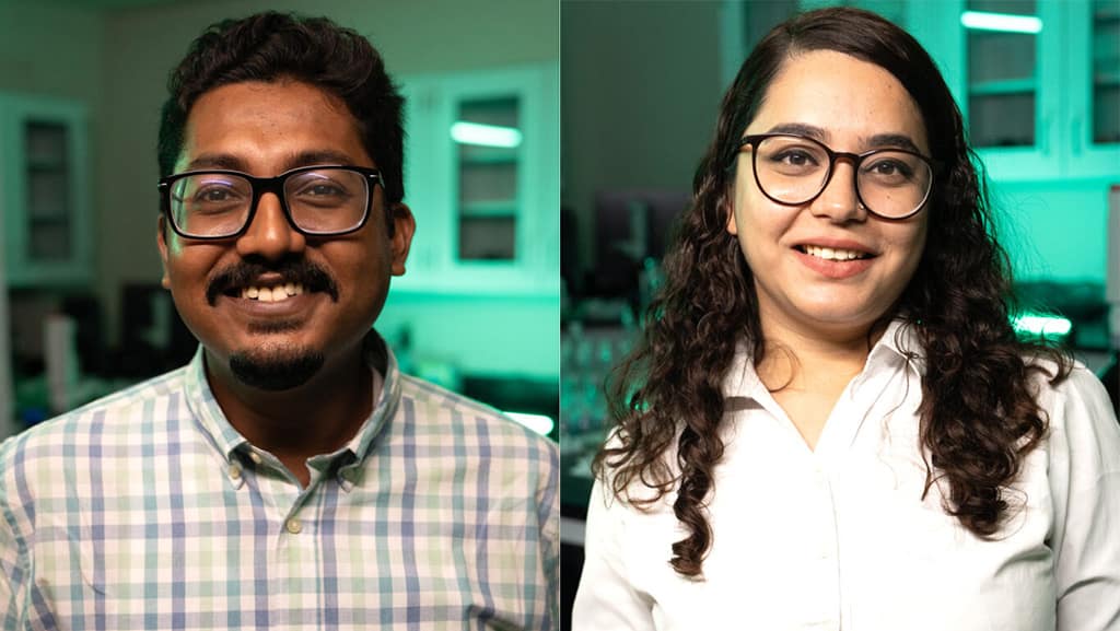 Civil Engineering students Tonmoy Ghosh, left, and Shreya Sapkota recently were recognized for their environmental research. (Photo: Dr. Marwa M.H. El-Sayed)