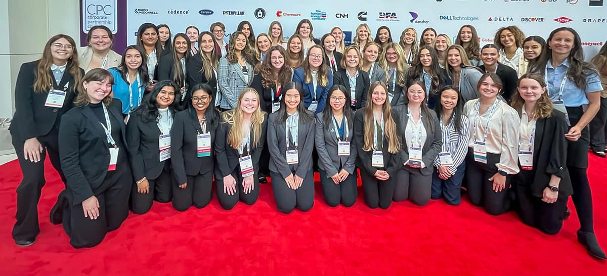 Women from Embry‑Riddle Aeronautical University earned jobs and internships at the Society of Women Engineers conference in Chicago, where they met with a wide range of industry representatives. (Photo: Embry‑Riddle/Claudia Ehringer Lucas)