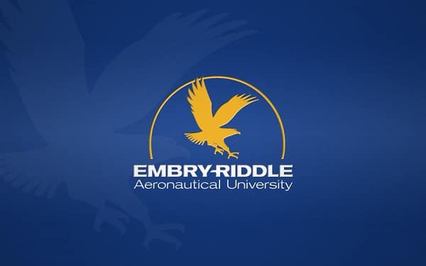 Embry-Riddle wordmark with eagle mascot and a semi-circle in gold above it.