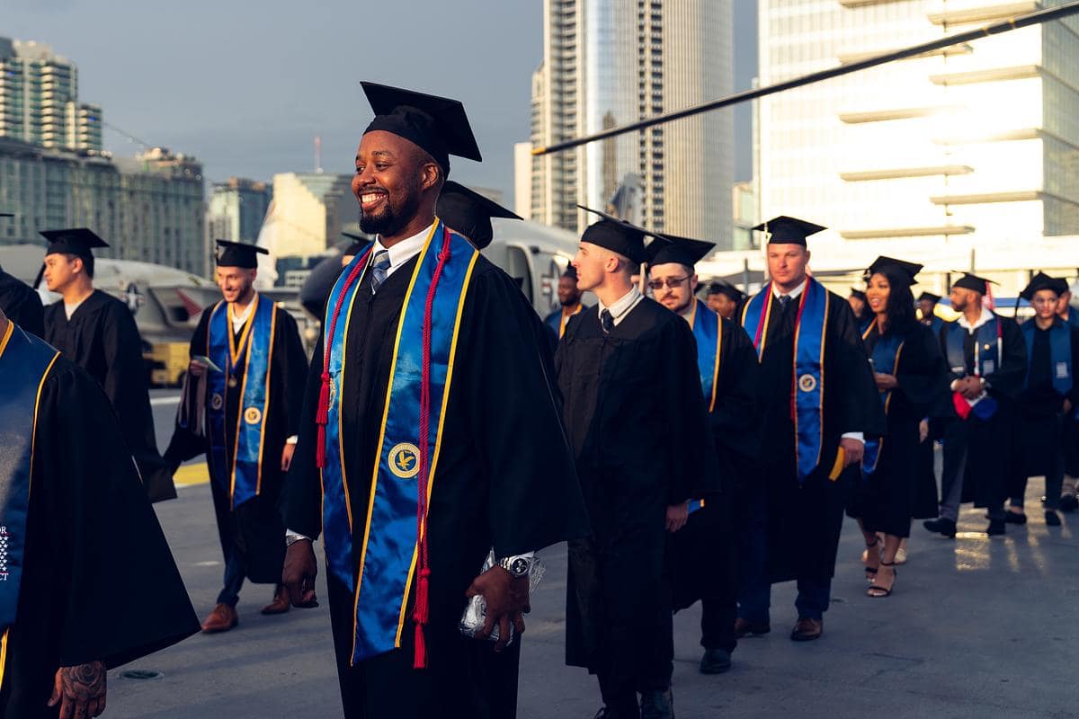 Embry‑Riddle Worldwide’s online bachelor programs ranked among the nation’s top 15 in the 2025 U.S. News & World Report Best Online Programs rankings. Here, Worldwide students celebrate at a 2024 commencement ceremony held in San Diego, California. (Photo: Embry‑Riddle/Wilson Van Ness)
