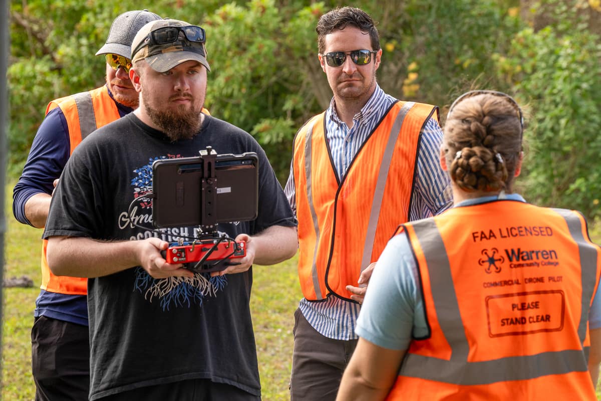A student conducts a drone certification test at Embry‑Riddle Aeronautical University. (Photo: Embry‑Riddle/Bill Fredette-Huffman)
