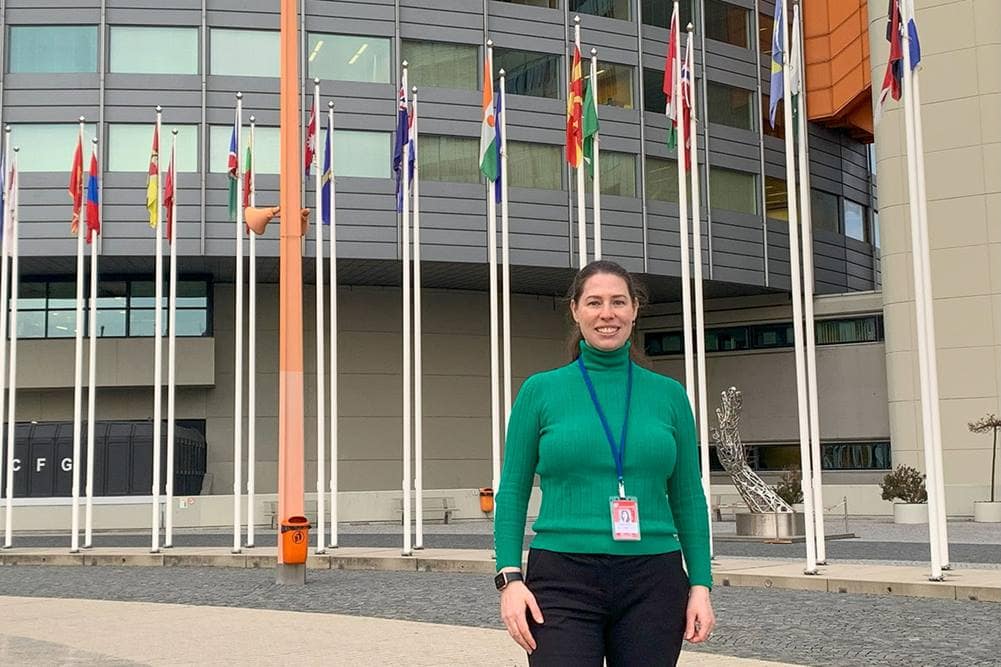 Dr. Sara Langston, assistant professor of Space Operations, presented on the topic of balancing space innovation and dark sky preservation in November at the United Nations Office of Outer Space Affairs (UNOOSA) conference in Vienna, Austria. (Photo: Embry Riddle/Dr. Sara Langston)
