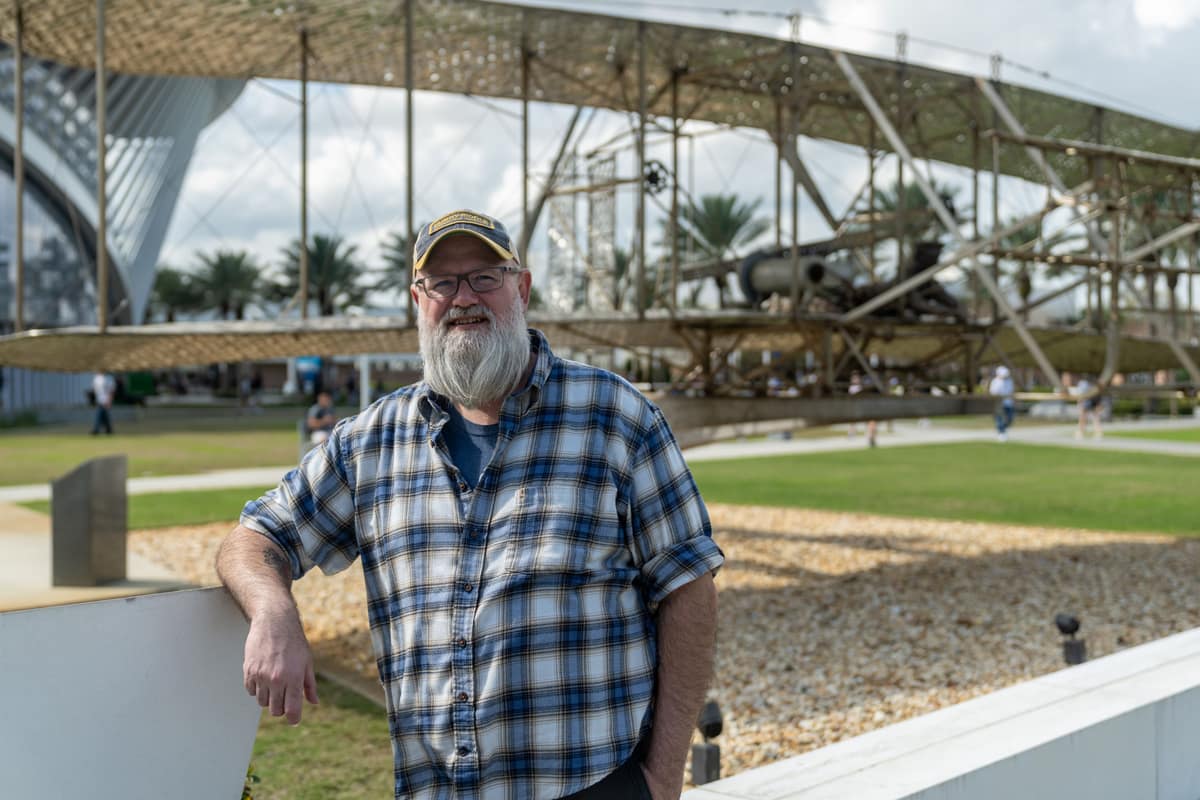 An older Embry‑Riddle student, Joseph O’Brien will graduate in May with his master’s degree in Human Factors, after working on various research projects.