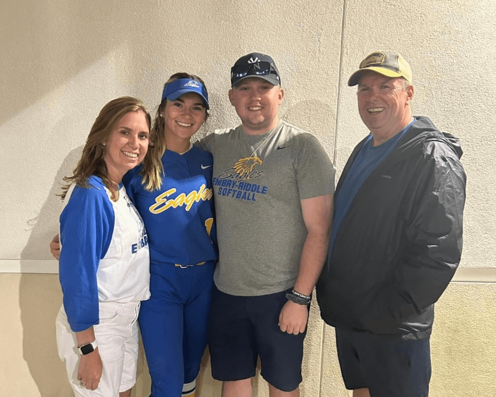 Mallory with her biggest supporters — her mom Jennifer, brother Matthew and father Robert, who have cheered on all her accomplishments on and off the field and traveled all the way from New York frequently, never missing a chance to watch the Eagles play. (Photo: Mallory Kinahan) 