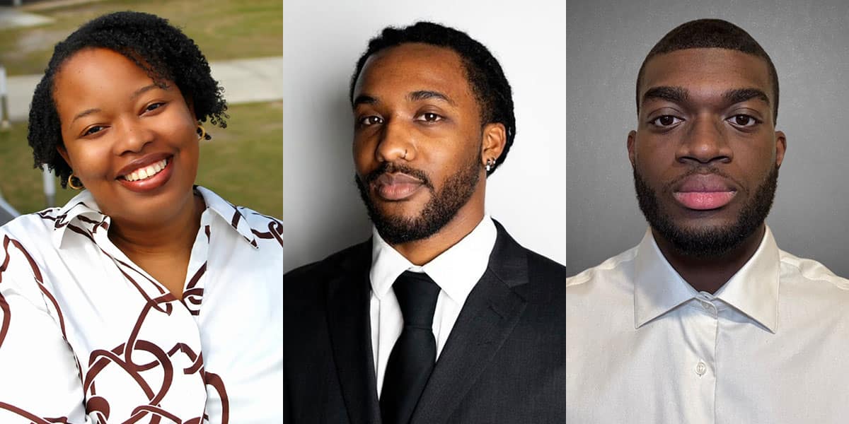 Embry‑Riddle students McKenzie Jean-Baptiste, Michael Jordan and Omoniyi Bankole have been selected as Patti Grace Smith Fellows and will participate in paid internships with leading aerospace engineering companies (Photo: Embry Riddle/Patti Grace Smith Fellowship Foundation)