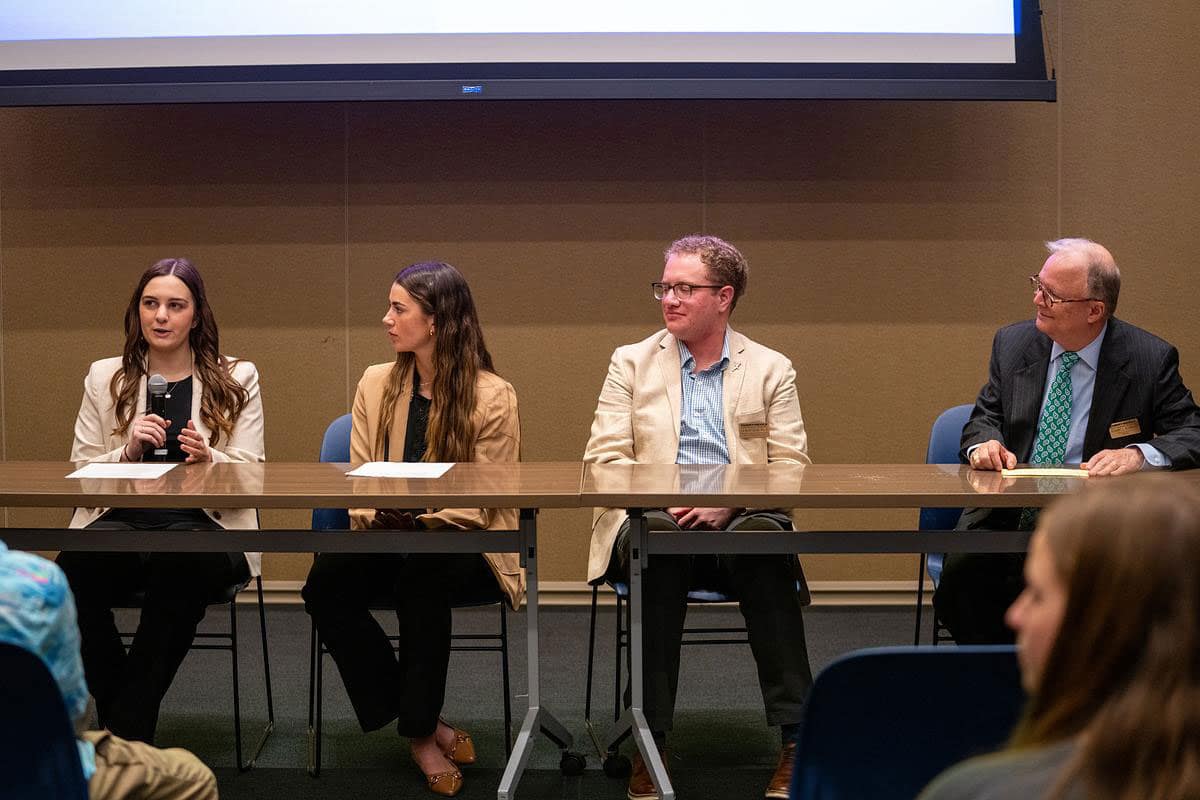 Communication major Jillian Preite discusses a student-produced documentary on the Concorde during a panel discussion following the film’s premiere at Embry-Riddle.