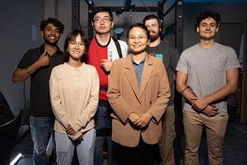Student researchers in the Robotics and Intelligent Learning Lab and Dr. Shuzhen Luo. (Photo: Embry‑Riddle/William Fredette-Huffman)